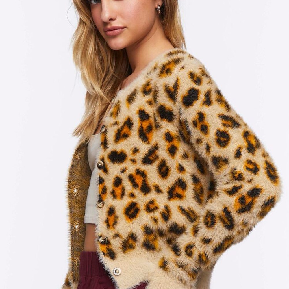 Fuzzy Knit Leopard Cardigan Sweater